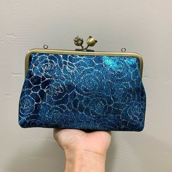 Handmade Glitter Genuine Leather "Cat paw" Kisslock Clutch/Shoulder/Crossbody - Picture 1 of 16